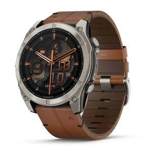 Спортивний годинник Garmin Fenix 8 51mm AMOLED Sapphire Carbon grey DLC w. Chestnut Leather Band (010-02905-40) 00008000 фото