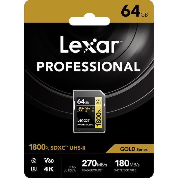Карта памяти Lexar 64GB Professional 1800x UHS-II SDXC (GOLD Series) 00006429 фото